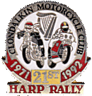 Harp motorcycle rally badge from Scobie Foley