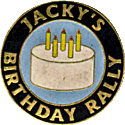 Jackys Birthday motorcycle rally badge from Scobie Foley