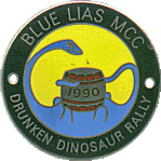 Drunken Dinosaur motorcycle rally badge from Dave Cooper