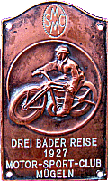 Drei Bader Reise motorcycle rally badge from Jean-Francois Helias