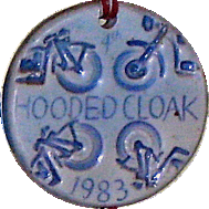 Hooded Cloak motorcycle rally badge from Nigel Woodthorpe